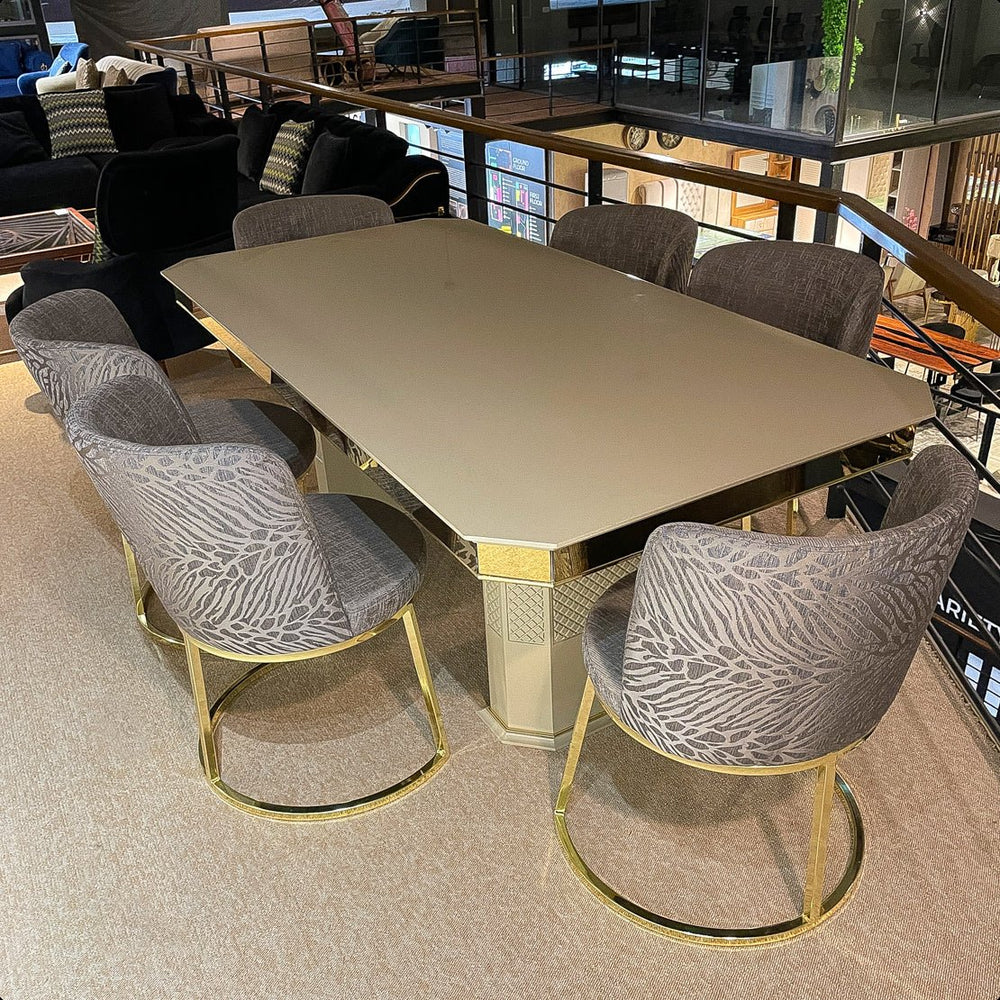 Turkish Sena Dining Table with Fabric Chairs, (Dining Table + 6 Chairs) - V Surfaces