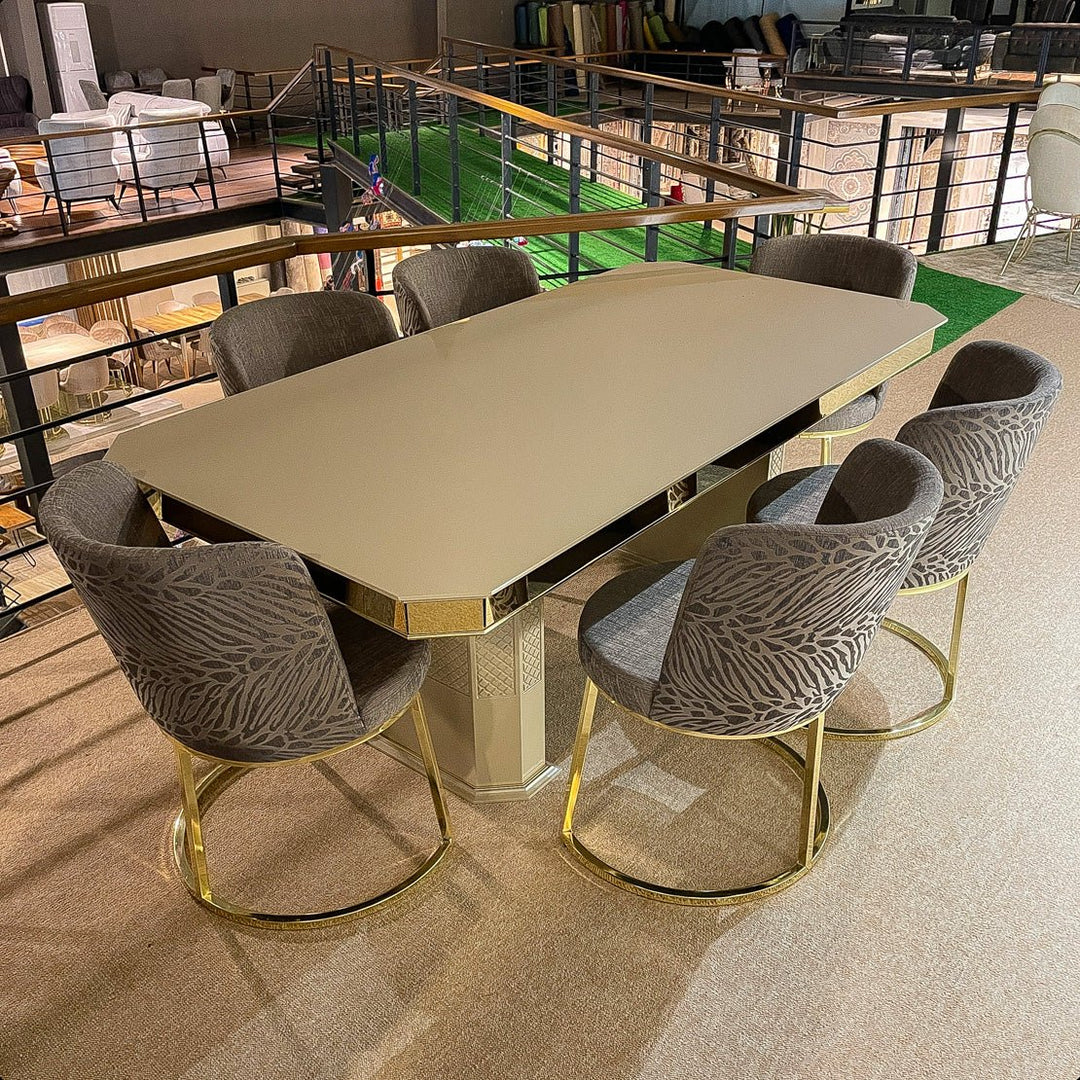 Turkish Sena Dining Table with Fabric Chairs, (Dining Table + 6 Chairs) - V Surfaces