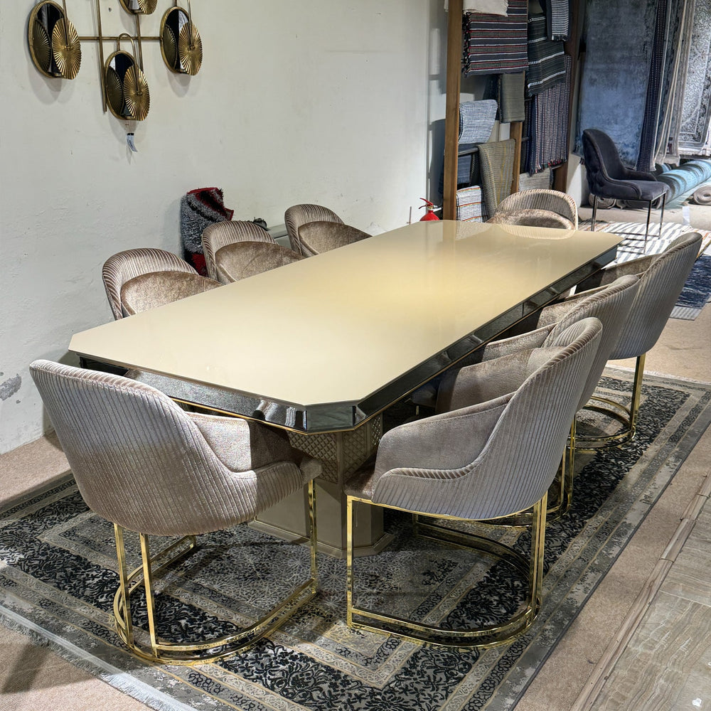 Turkish Sena Dining Table with Fabric Chairs, (Dining Table + 8 Chairs) - V Surfaces