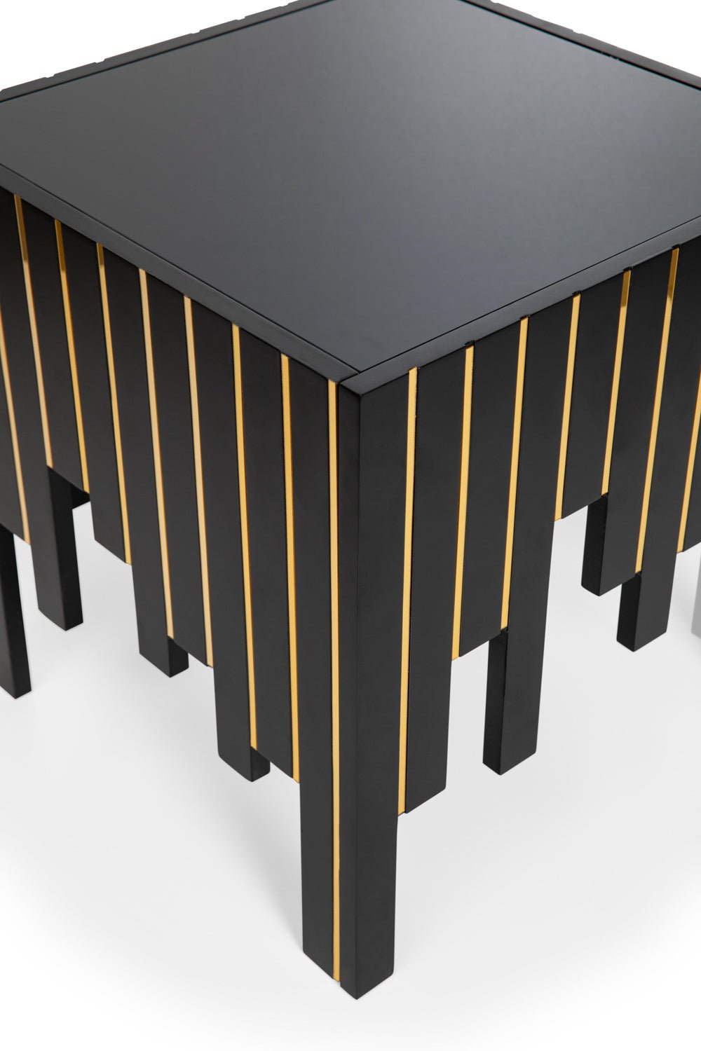 Turkish Side Table - Black With Gold Stripes - Tempered Smoked Glass - V Surfaces