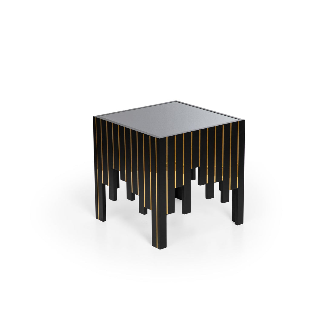 Turkish Side Table - Black With Gold Stripes - Tempered Smoked Glass - V Surfaces