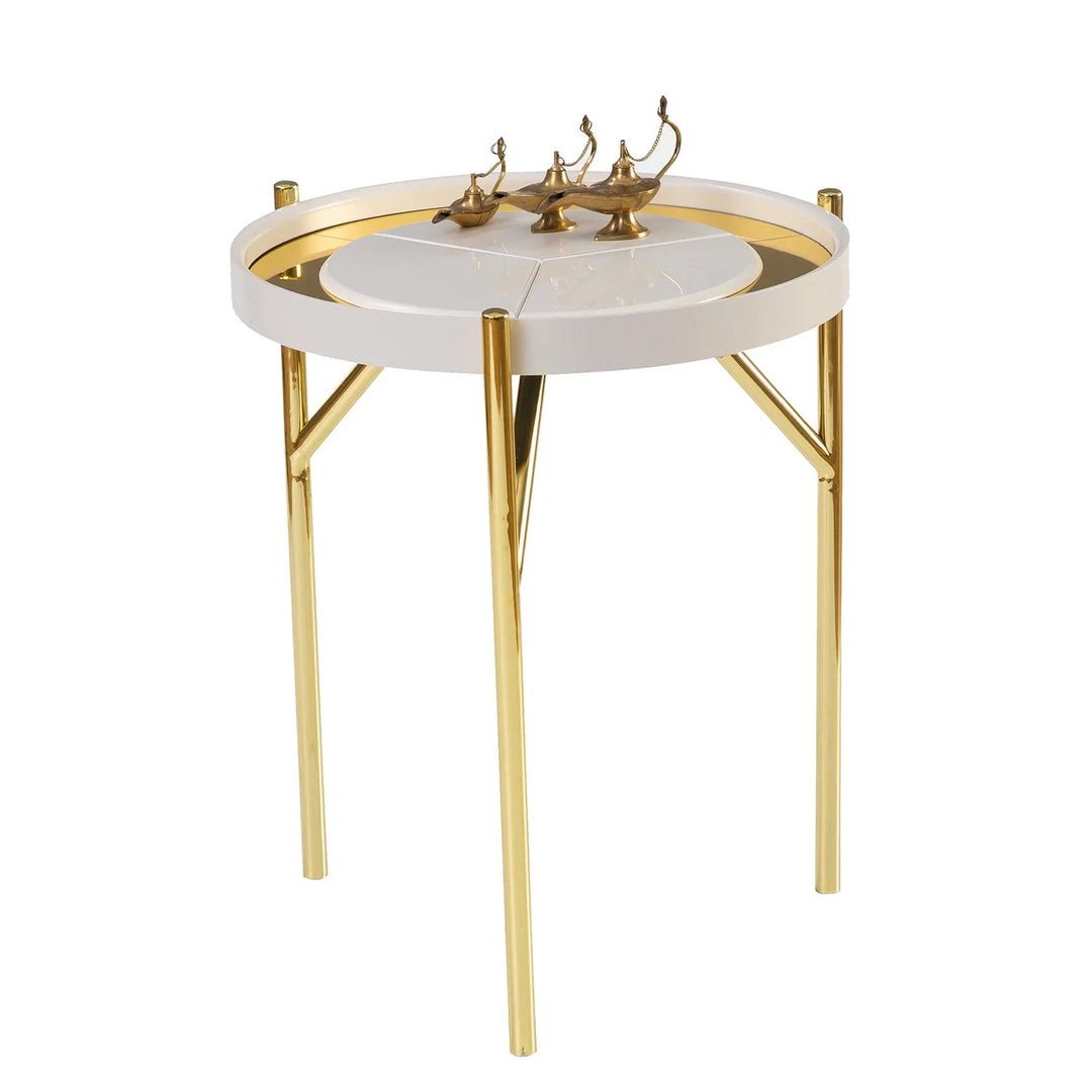 Turkish Side Table - MDF Paint With Metal Plated Legs - Cream - V Surfaces