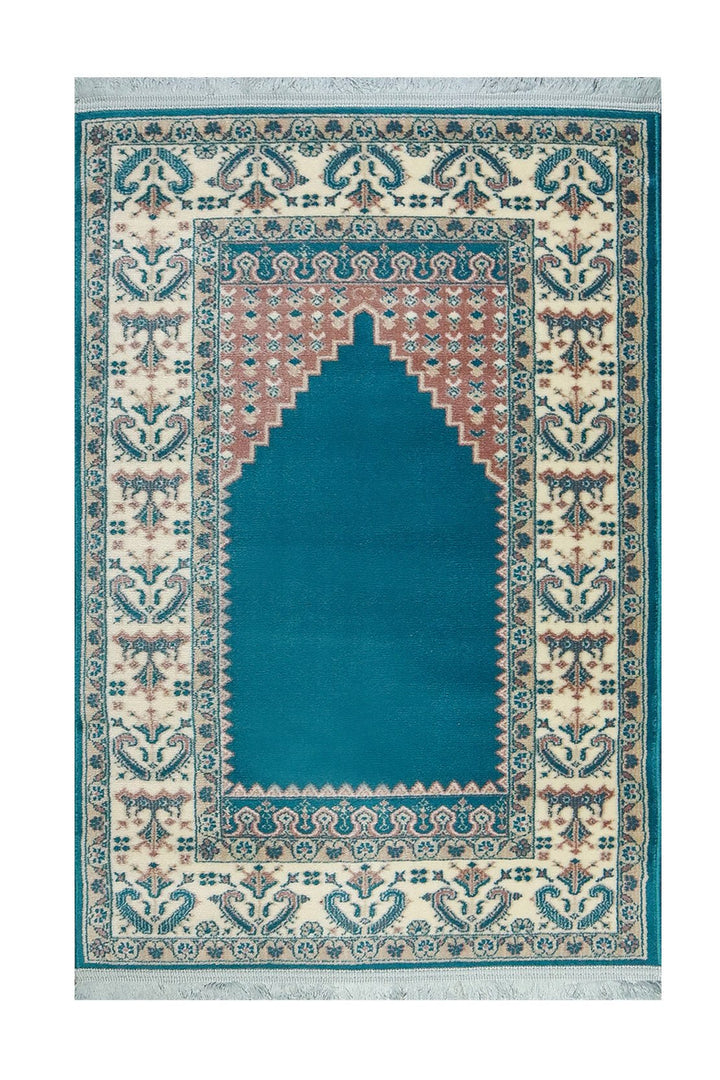 Turkish Style Acrylic Sajjadeh Prayers Mat - Aqua - Soft, Durable, and Easy to Clean - V Surfaces