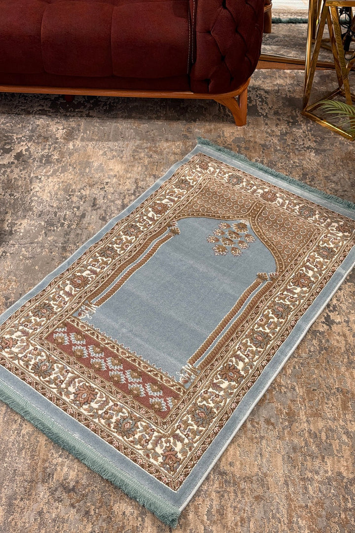 Turkish Style Acrylic Sajjadeh Prayers Mat - Blue - Soft, Durable, and Easy to Clean - V Surfaces