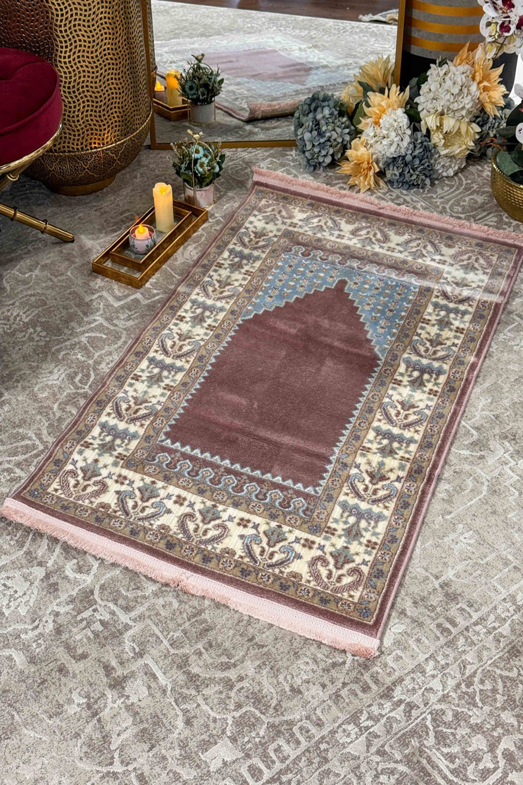 Turkish Style Acrylic Sajjadeh Prayers Mat - Maroon- Soft, Durable, and Easy to Clean - V Surfaces