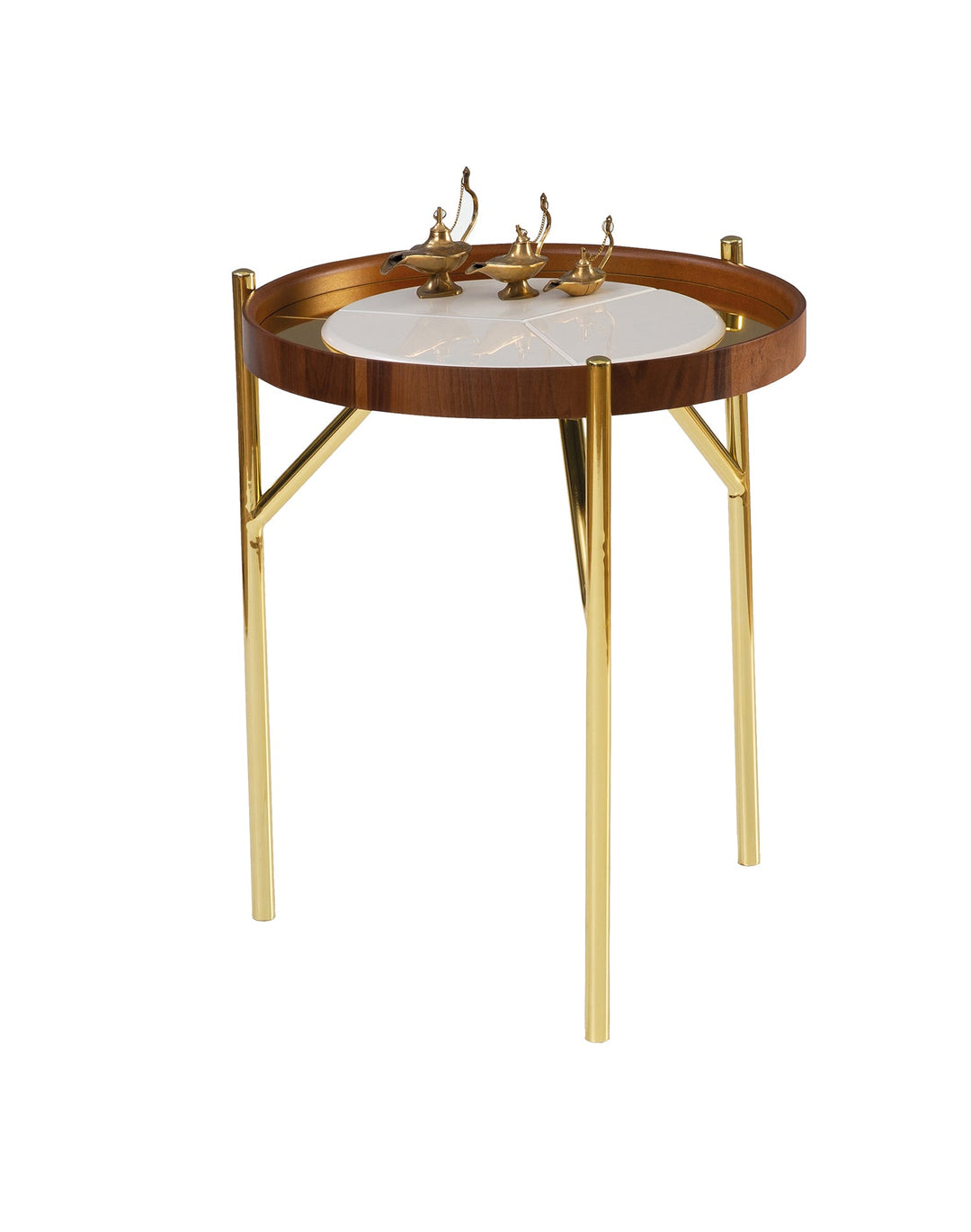 Turkish Walnut Center Table - MDF With Vineer Paint - Metal Plated Legs - Walnut - V Surfaces