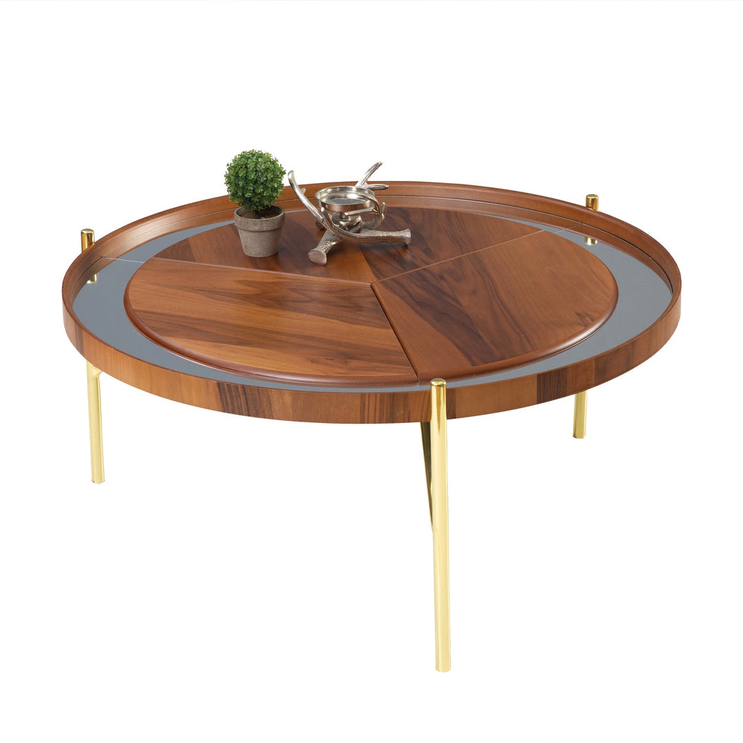 Turkish Walnut Center Table - MDF With Vineer Paint - Metal Plated Legs - Walnut - V Surfaces