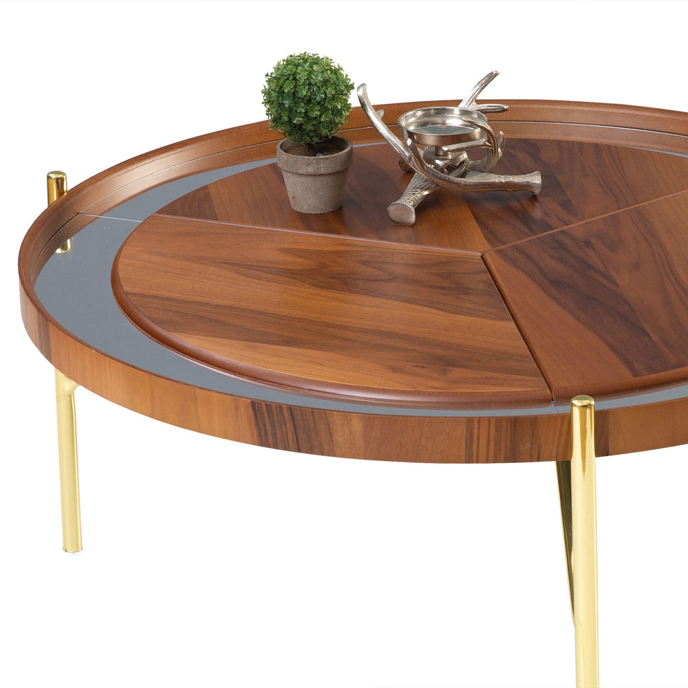 Turkish Walnut Center Table - MDF With Vineer Paint - Metal Plated Legs - Walnut - V Surfaces