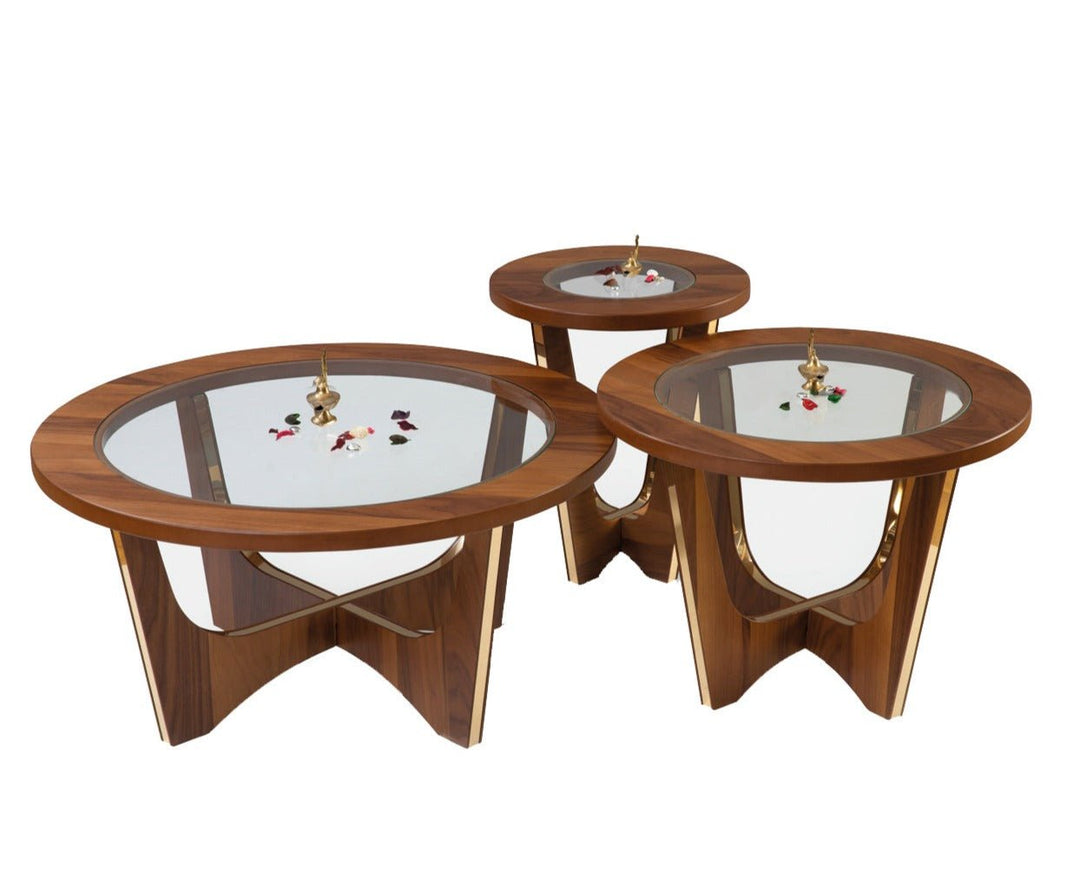 Turkish Walnut Center Table - Standard - Circle - Set of 3 Tables - MDF With Vineer Paint - V Surfaces