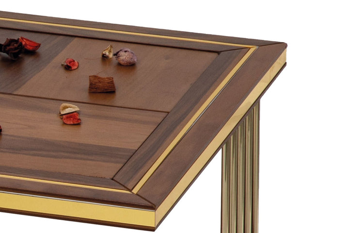 Turkish Walnut Gold Center Table - MDF With Vineer Paint - Metal Plated Legs - Walnut - V Surfaces
