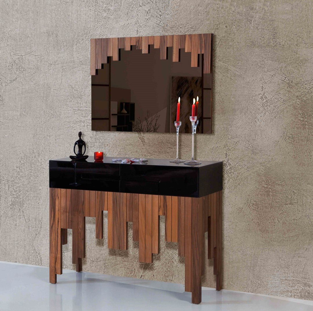 Turkish Walnut Gold Dresser Center Table with Mirror, MDF With Vineer Paint - V Surfaces