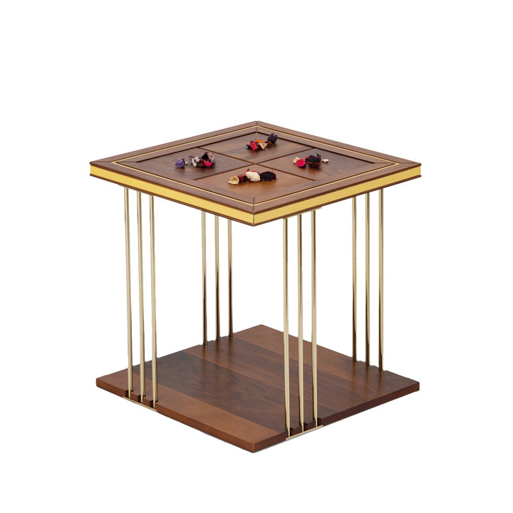 Turkish Walnut Gold Side Table - MDF With Vineer Paint - Metal Plated Legs - Walnut - V Surfaces