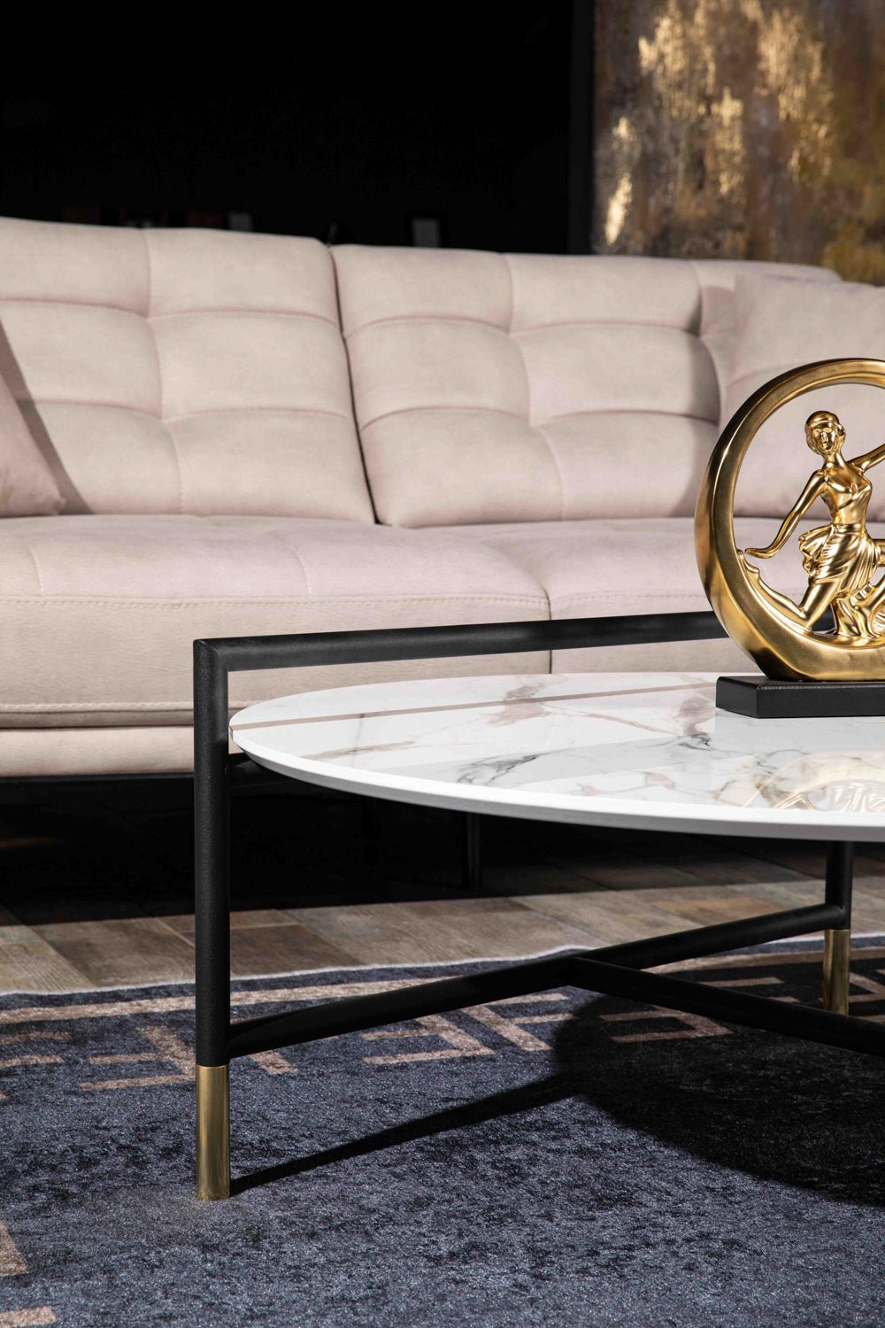 Turkish White Marble Center Table, Gold and White - V Surfaces