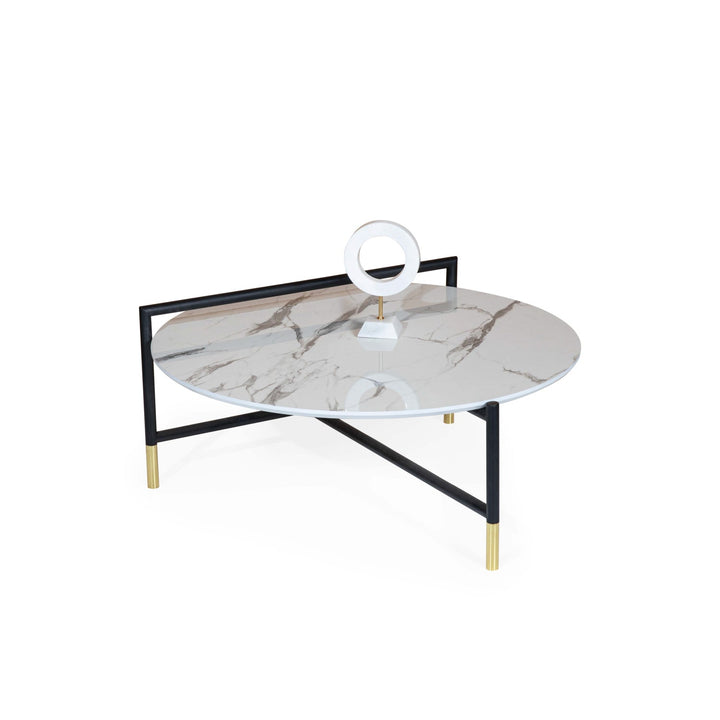 Turkish White Marble Center Table, Gold and White - V Surfaces