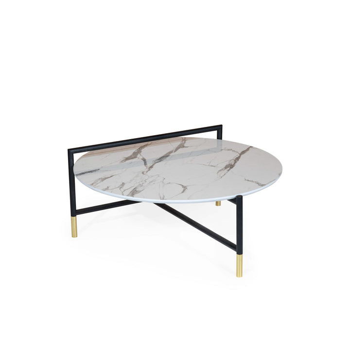 Turkish White Marble Center Table, Gold and White - V Surfaces