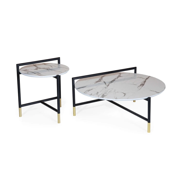 Turkish White Marble Center Table, Gold and White - V Surfaces