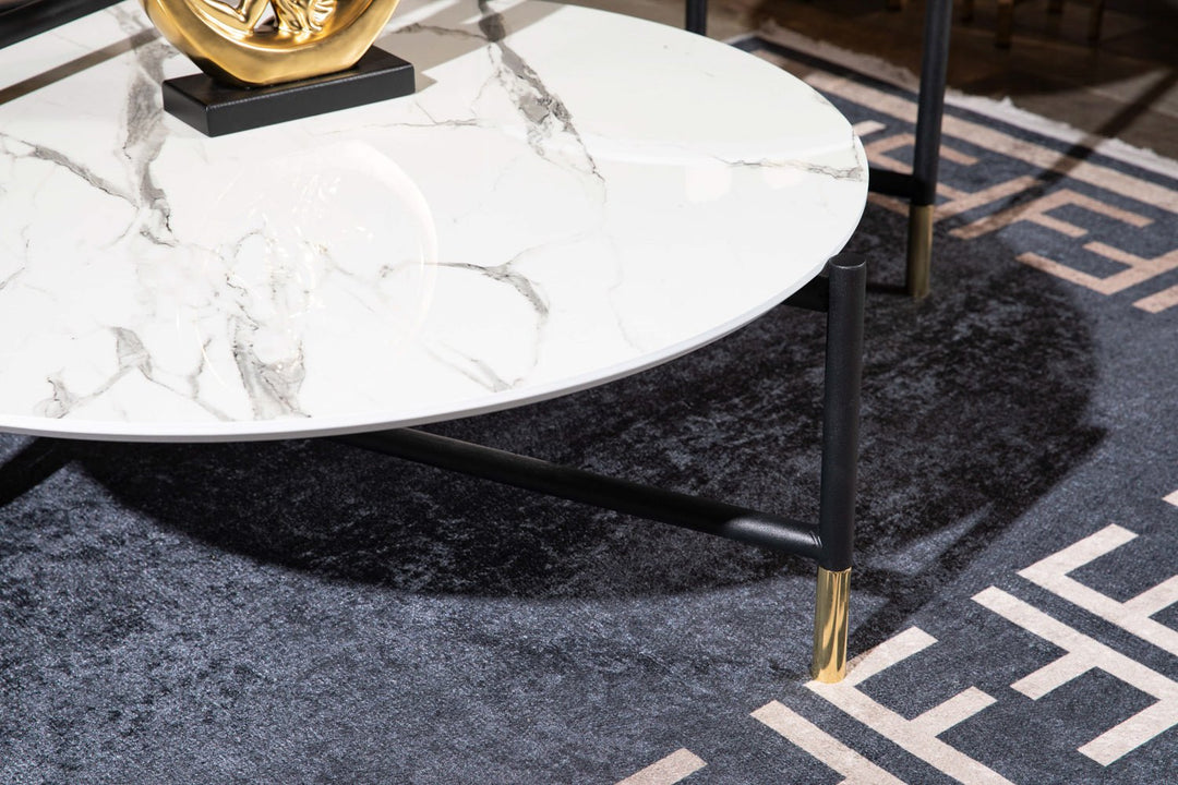 Turkish White Marble Center Table, Gold and White - V Surfaces