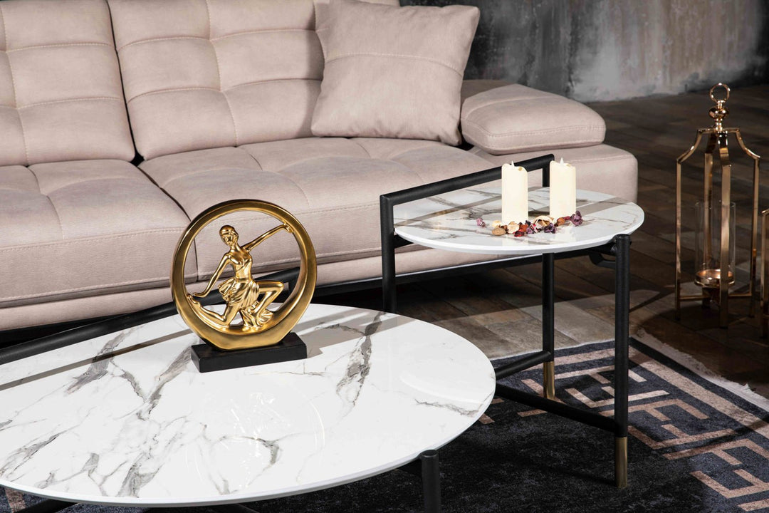 Turkish White Marble Center Table, Gold and White - V Surfaces