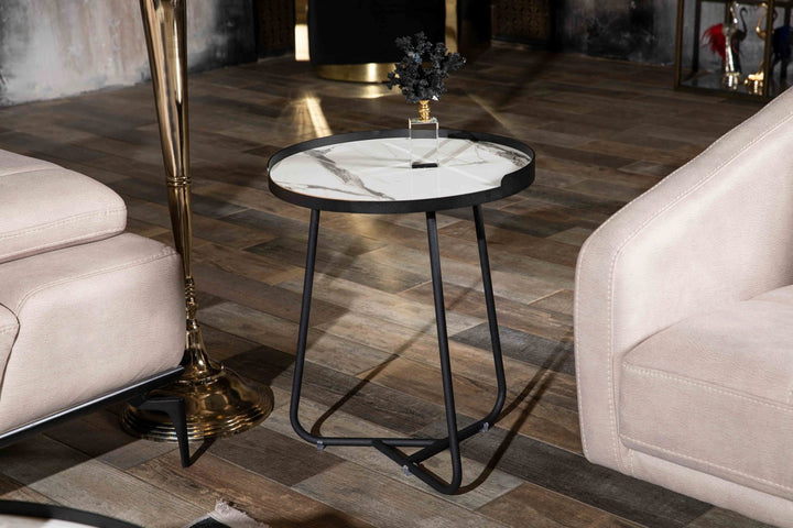 Turkish White MDF Marble Center Table, Gold and White - V Surfaces