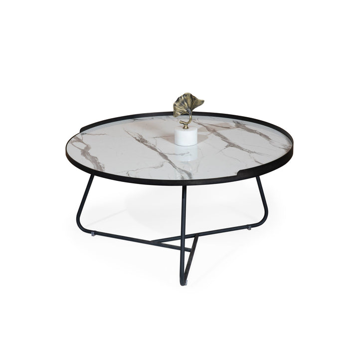 Turkish White MDF Marble Center Table, Gold and White - V Surfaces